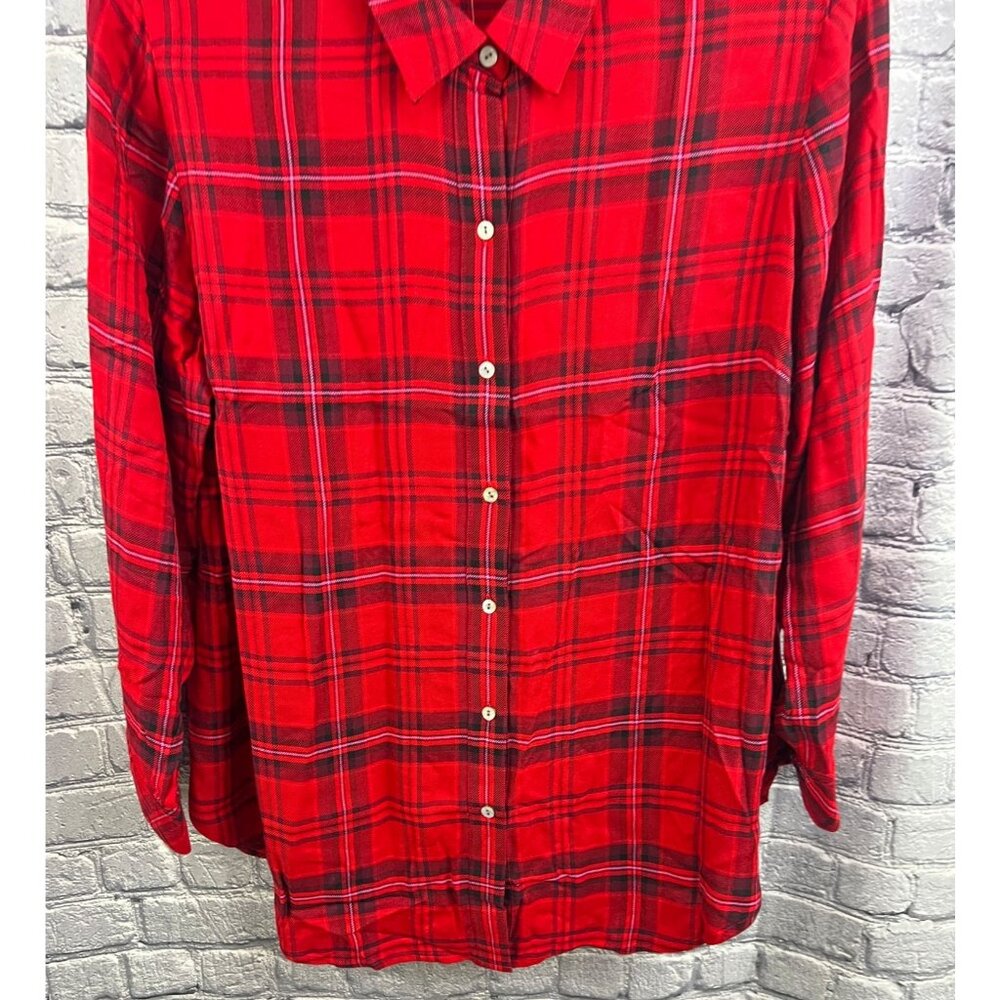 J. Jill  Button-Front Plaid Tunic Top Scarlet Red  Multi Size 2X NWT - Picture 3 of 6